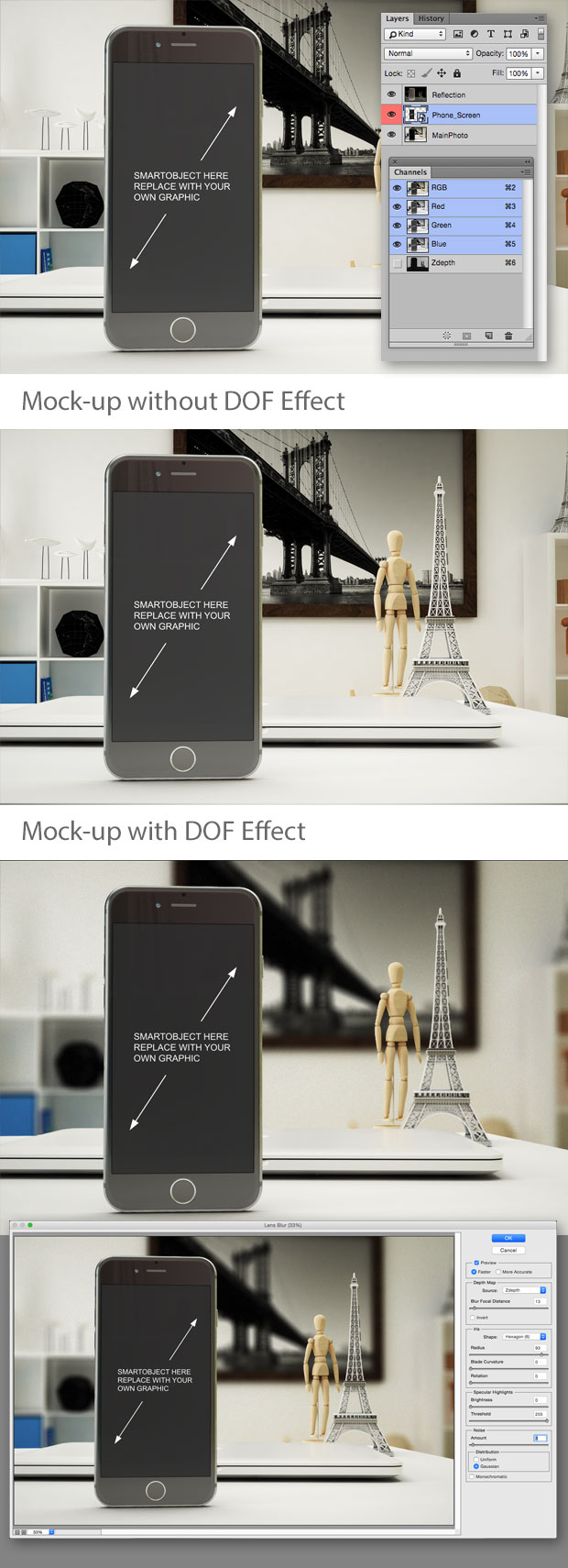 PSD Mock-ups with DoF